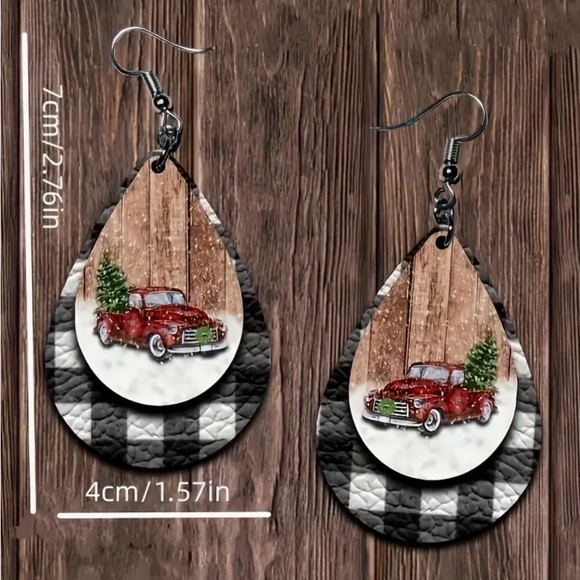 EARRINGS Buffalo Plaid & Red Truck Holiday Christmas Faux Leather NWT BOGO - Picture 5 of 5